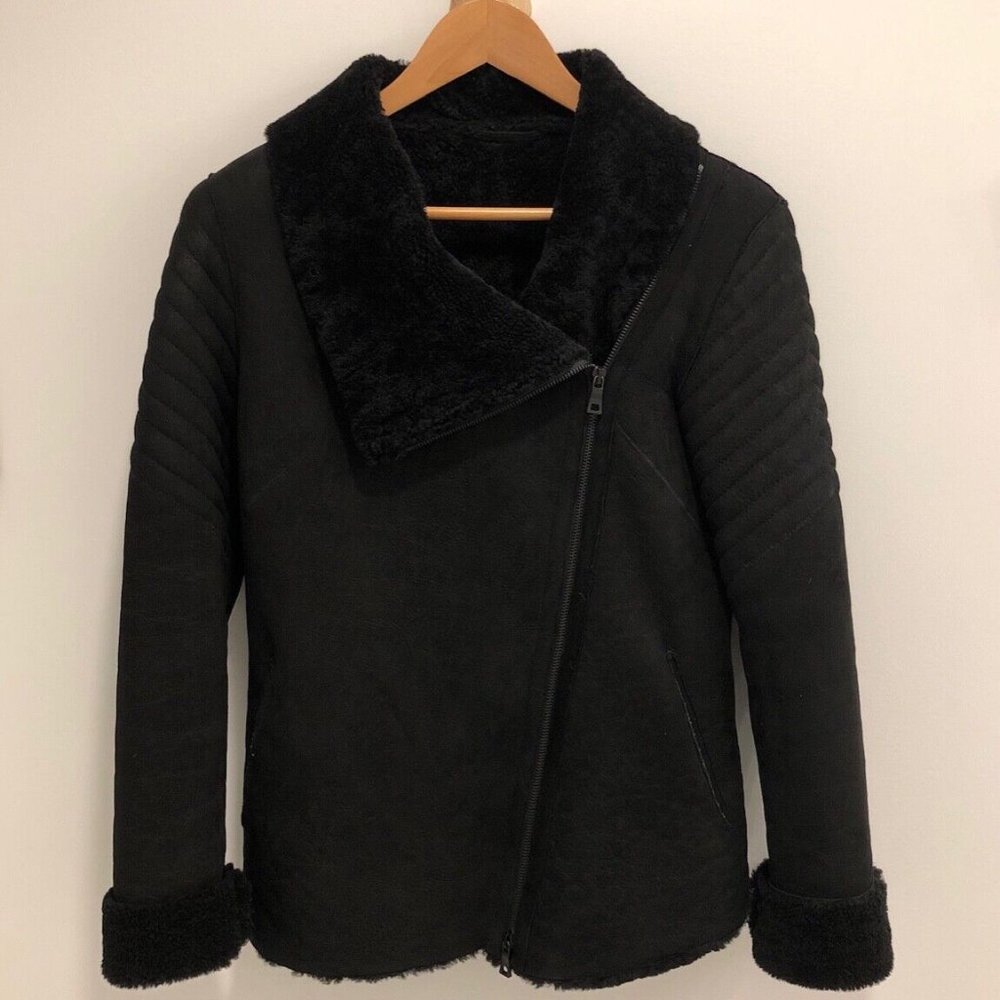 NWT Dominic Bellissimo Asymmetric Real Shearling  Fur Moto Jacket